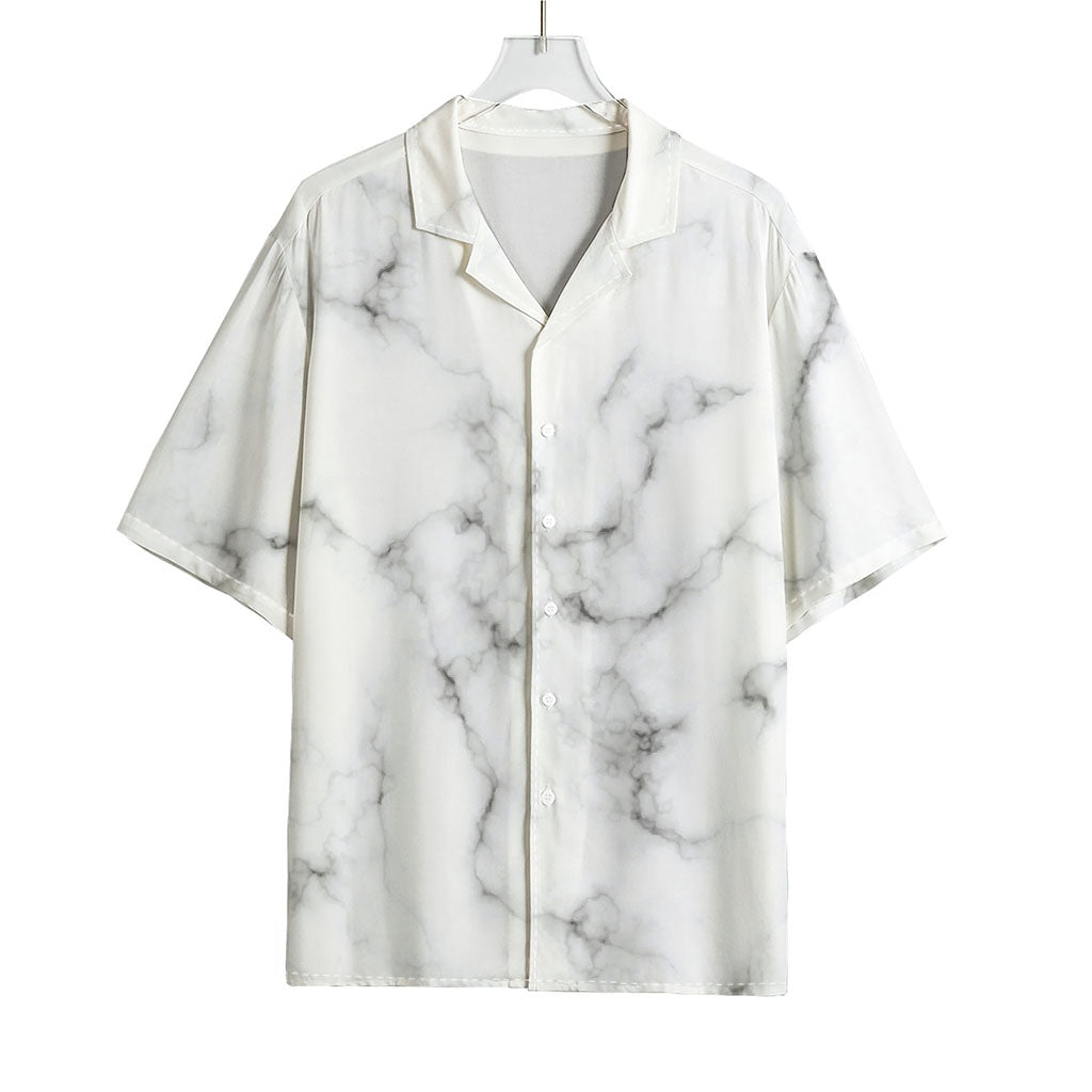 White Grey Smoke Marble Print Rayon Hawaiian Shirt