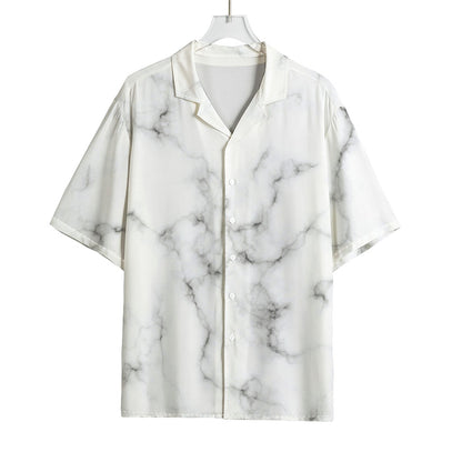 White Grey Smoke Marble Print Rayon Hawaiian Shirt