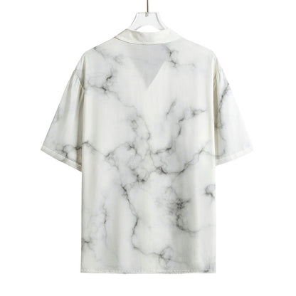 White Grey Smoke Marble Print Rayon Hawaiian Shirt