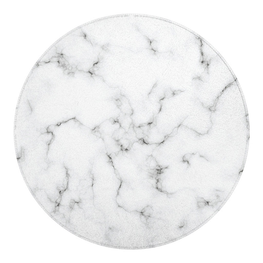 White Grey Smoke Marble Print Round Blanket