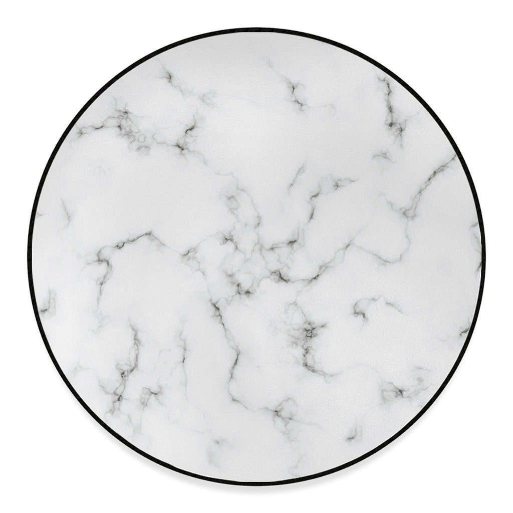 White Grey Smoke Marble Print Round Floor Mat