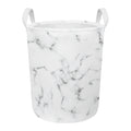 White Grey Smoke Marble Print Round Laundry Basket