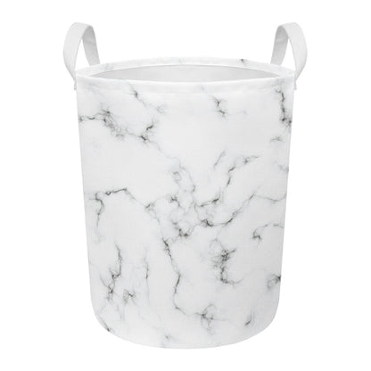 White Grey Smoke Marble Print Round Laundry Basket