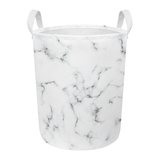 White Grey Smoke Marble Print Round Laundry Basket