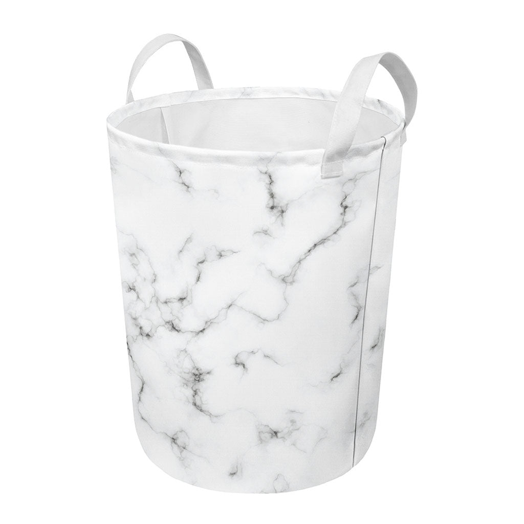 White Grey Smoke Marble Print Round Laundry Basket
