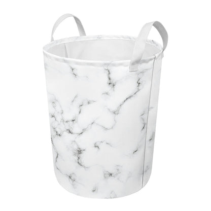 White Grey Smoke Marble Print Round Laundry Basket