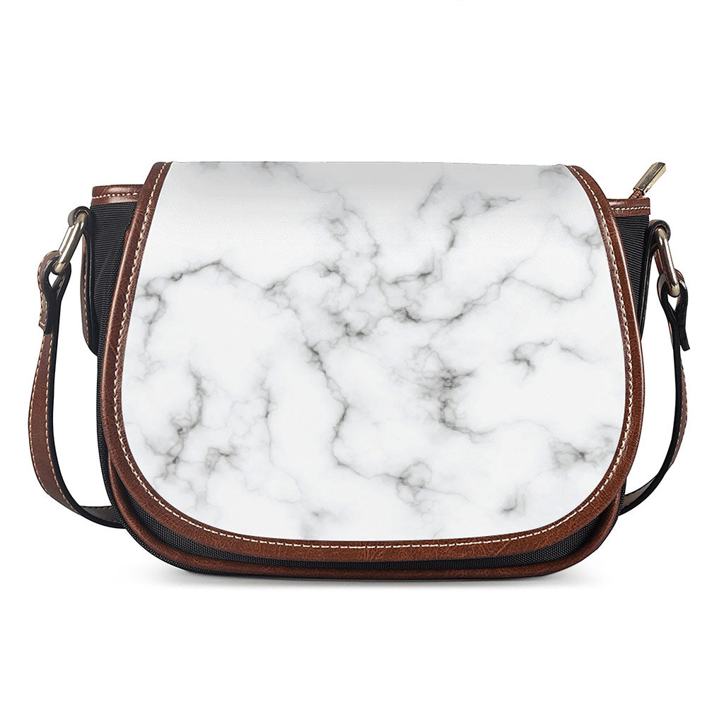 White Grey Smoke Marble Print Saddle Bag