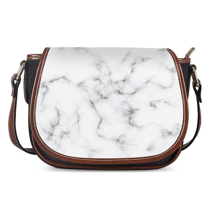 White Grey Smoke Marble Print Saddle Bag