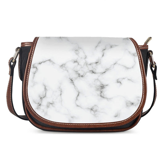 White Grey Smoke Marble Print Saddle Bag