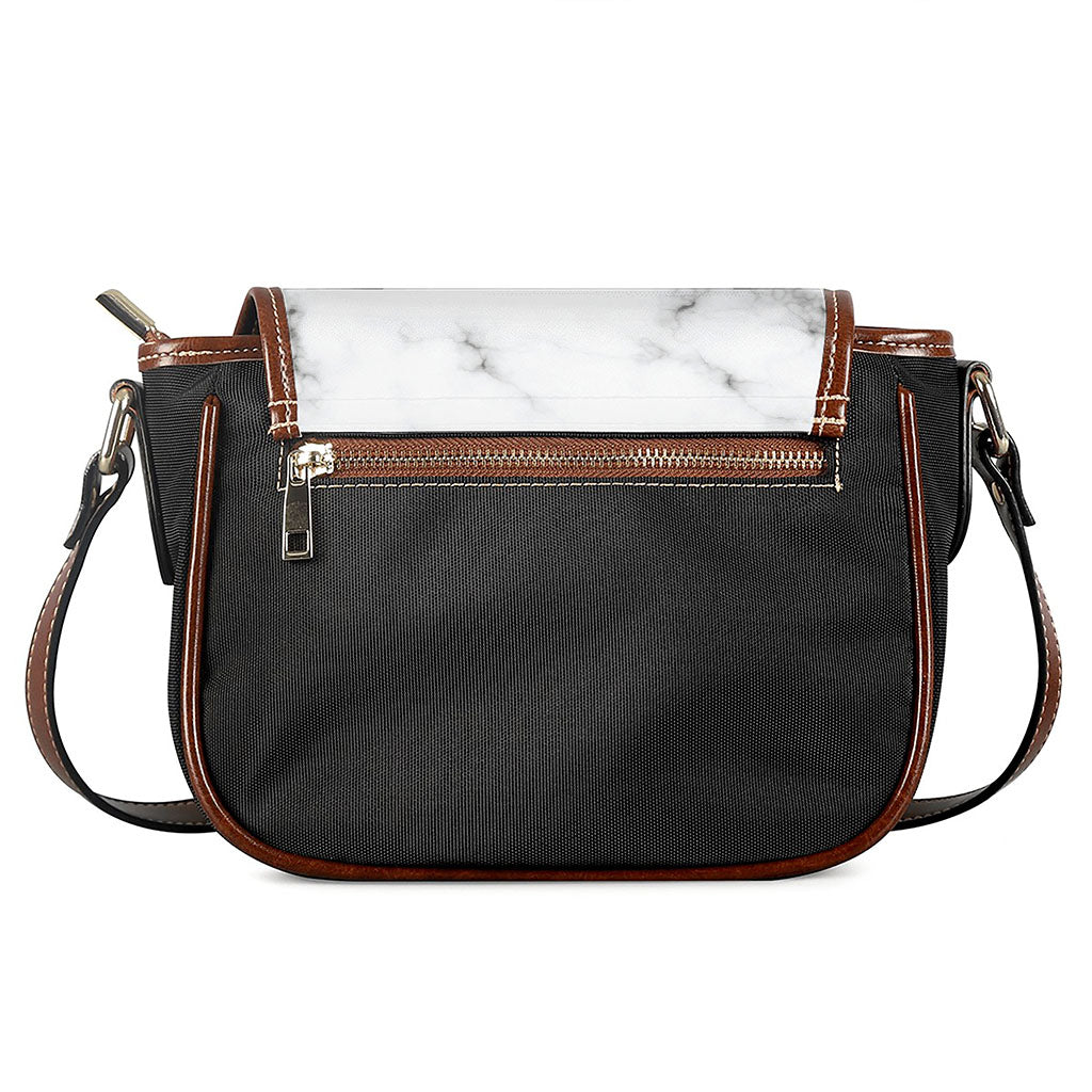 White Grey Smoke Marble Print Saddle Bag