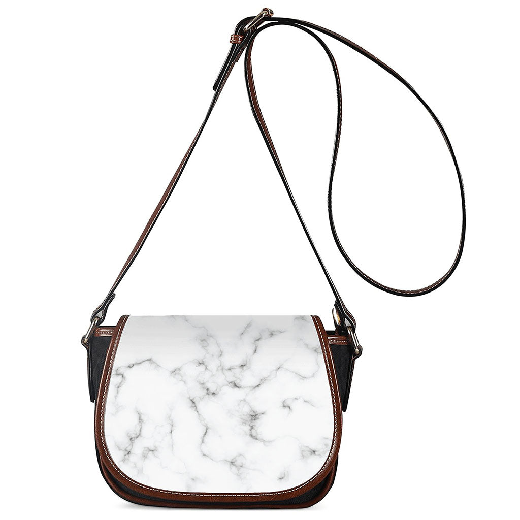 White Grey Smoke Marble Print Saddle Bag