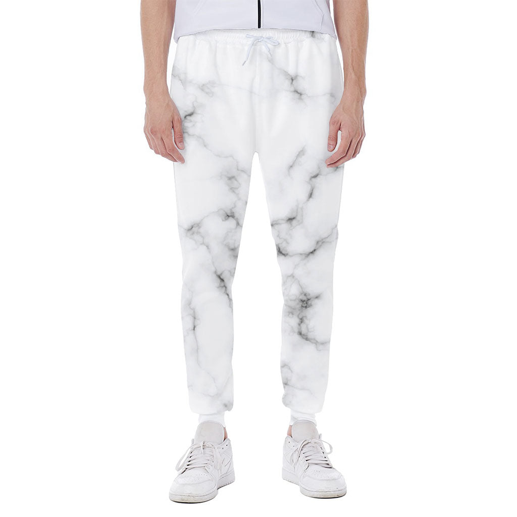 White Grey Smoke Marble Print Scuba Joggers