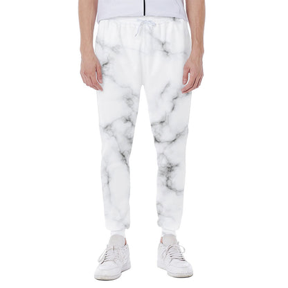 White Grey Smoke Marble Print Scuba Joggers