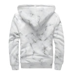 White Grey Smoke Marble Print Sherpa Lined Zip Up Hoodie