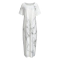 White Grey Smoke Marble Print Short Sleeve Long Nightdress