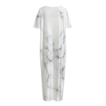 White Grey Smoke Marble Print Short Sleeve Long Nightdress