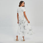 White Grey Smoke Marble Print Short Sleeve Maxi Dress