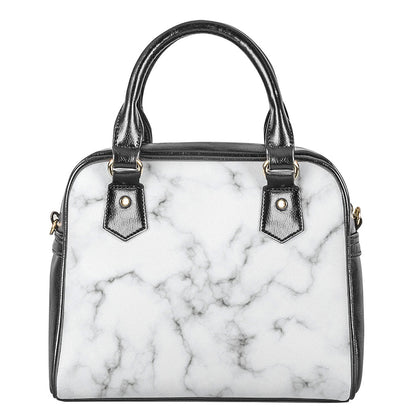 White Grey Smoke Marble Print Shoulder Handbag