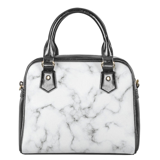 White Grey Smoke Marble Print Shoulder Handbag