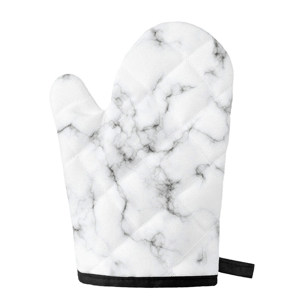 White Grey Smoke Marble Print Single Oven Mitt