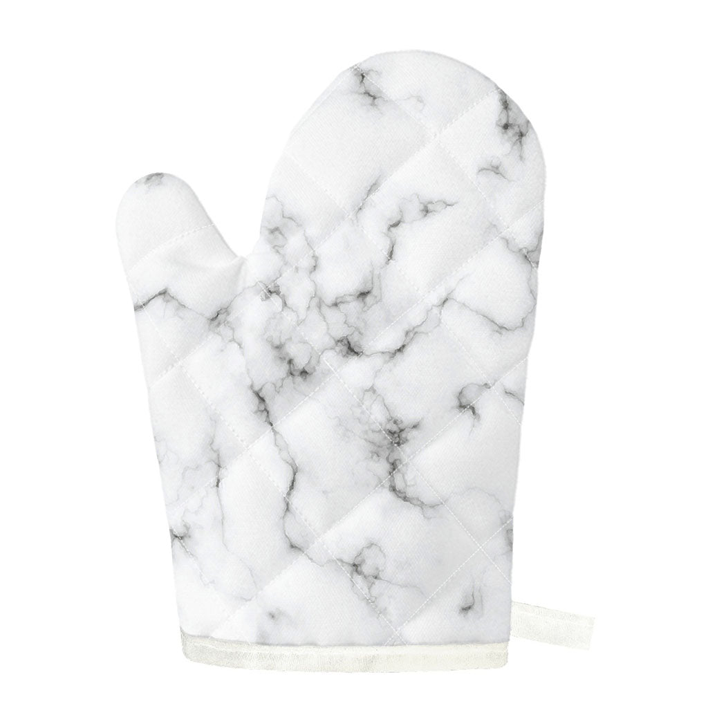 White Grey Smoke Marble Print Single Oven Mitt
