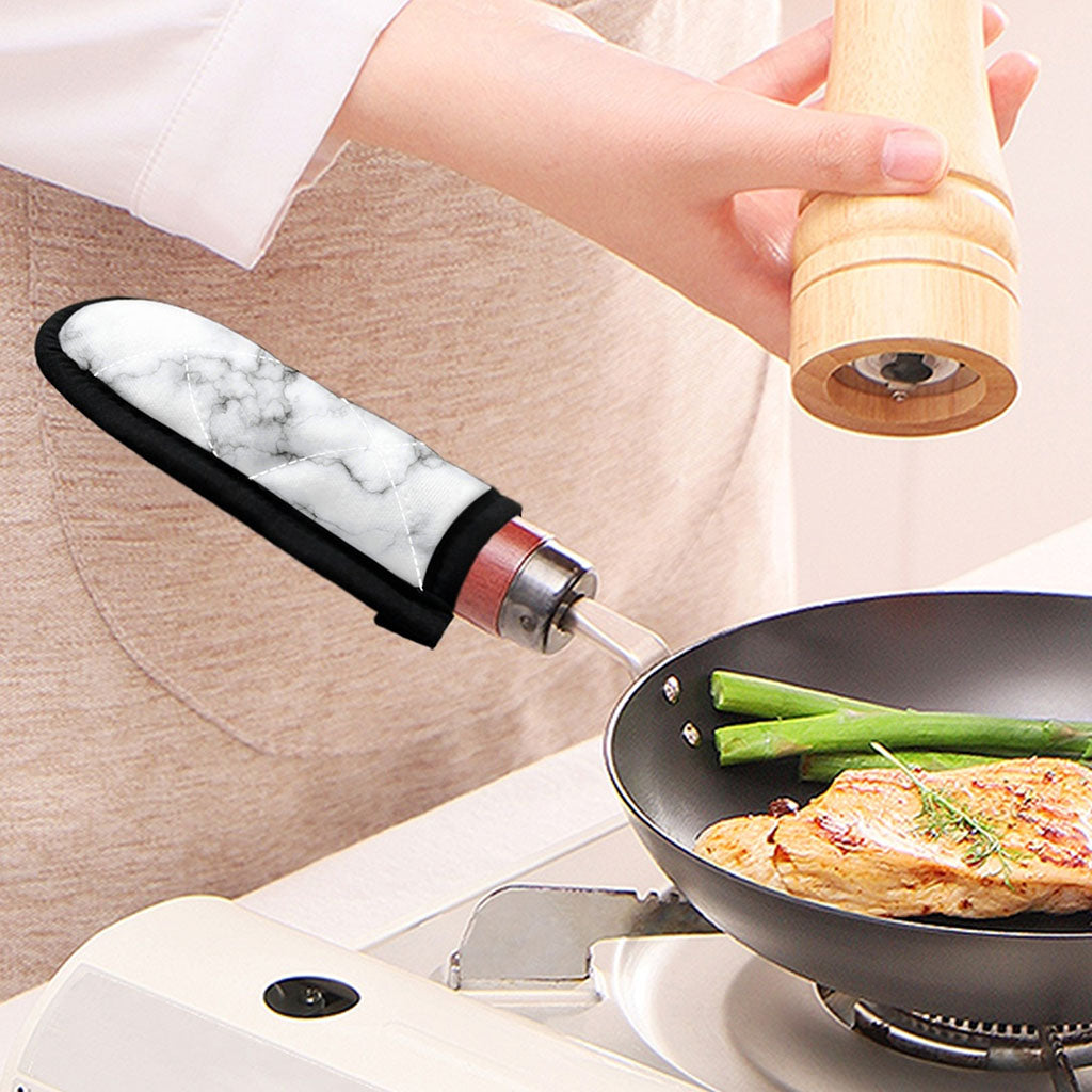 White Grey Smoke Marble Print Skillet Handle Cover