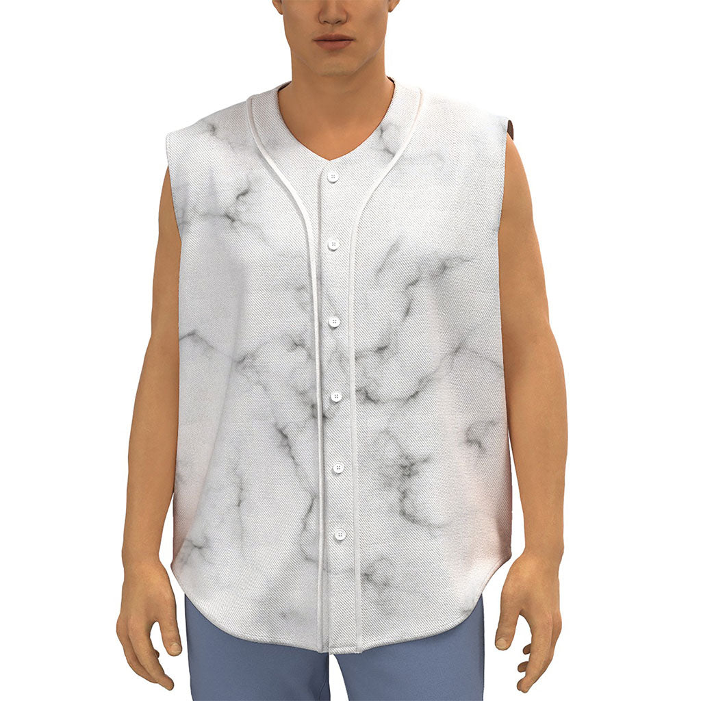 White Grey Smoke Marble Print Sleeveless Baseball Jersey