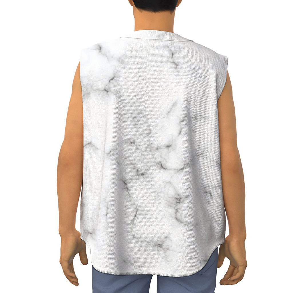 White Grey Smoke Marble Print Sleeveless Baseball Jersey