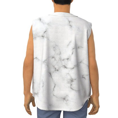 White Grey Smoke Marble Print Sleeveless Baseball Jersey