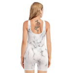 White Grey Smoke Marble Print Sleeveless One Piece Swimsuit