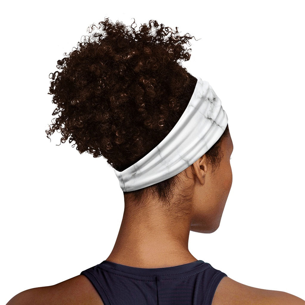 White Grey Smoke Marble Print Sports Headband