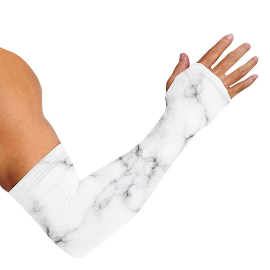 White Grey Smoke Marble Print Sun Protection Arm Sleeves