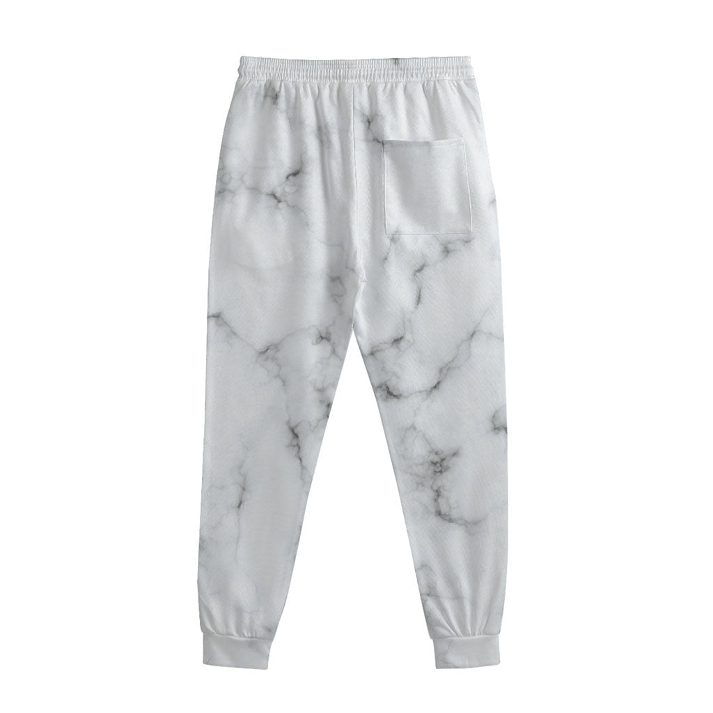 White Grey Smoke Marble Print Sweatpants