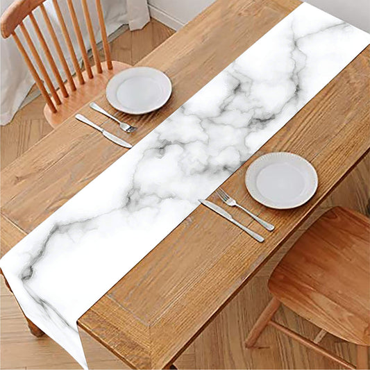 White Grey Smoke Marble Print Table Runner