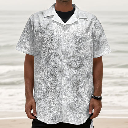 White Grey Smoke Marble Print Textured Short Sleeve Shirt