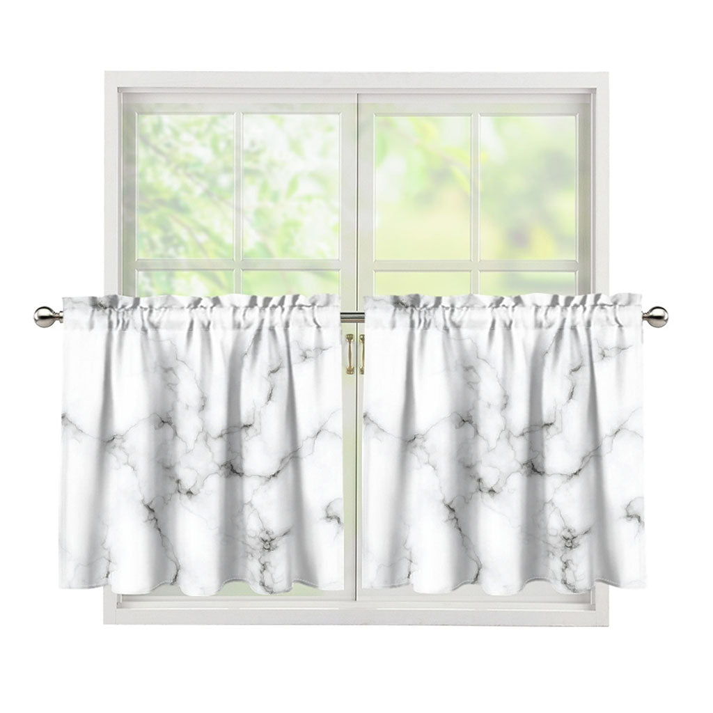 White Grey Smoke Marble Print Tier Curtains