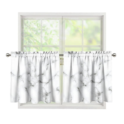White Grey Smoke Marble Print Tier Curtains