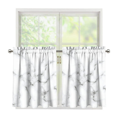 White Grey Smoke Marble Print Tier Curtains