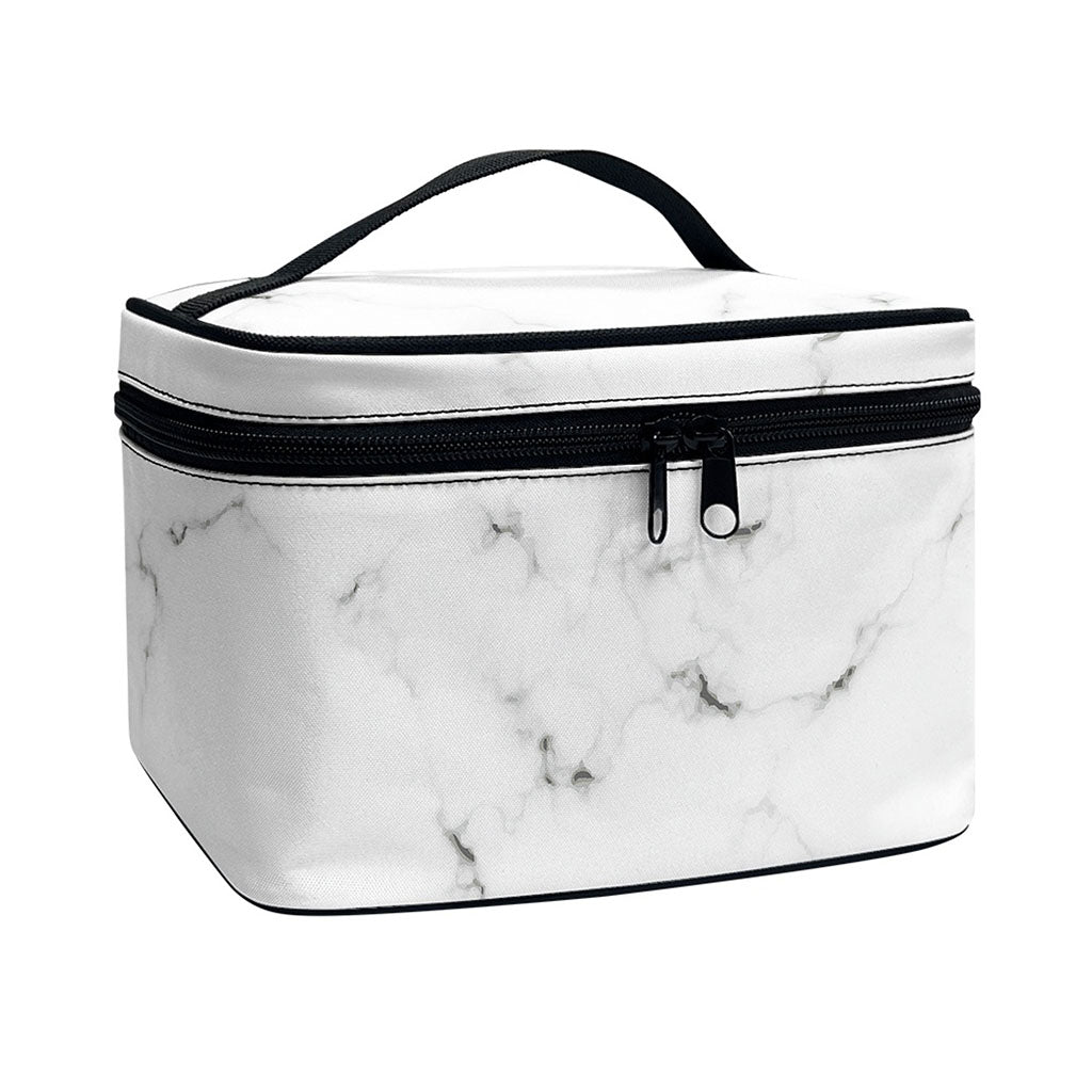 White Grey Smoke Marble Print Travel Makeup Bag