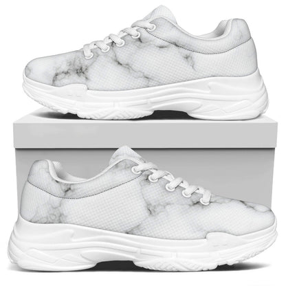 White Grey Smoke Marble Print White Chunky Shoes