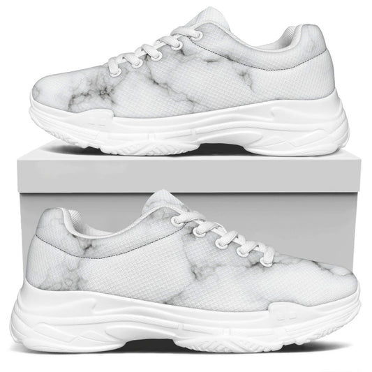White Grey Smoke Marble Print White Chunky Shoes