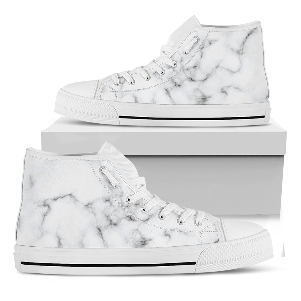 White Grey Smoke Marble Print White High Top Sneakers