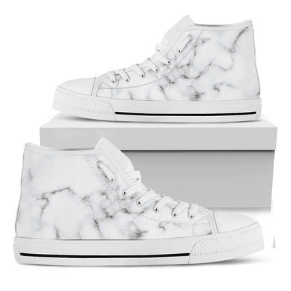 White Grey Smoke Marble Print White High Top Sneakers