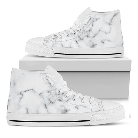 White Grey Smoke Marble Print White High Top Sneakers