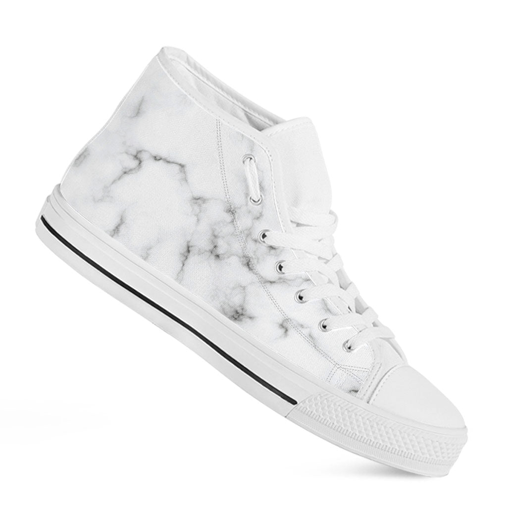 White Grey Smoke Marble Print White High Top Sneakers