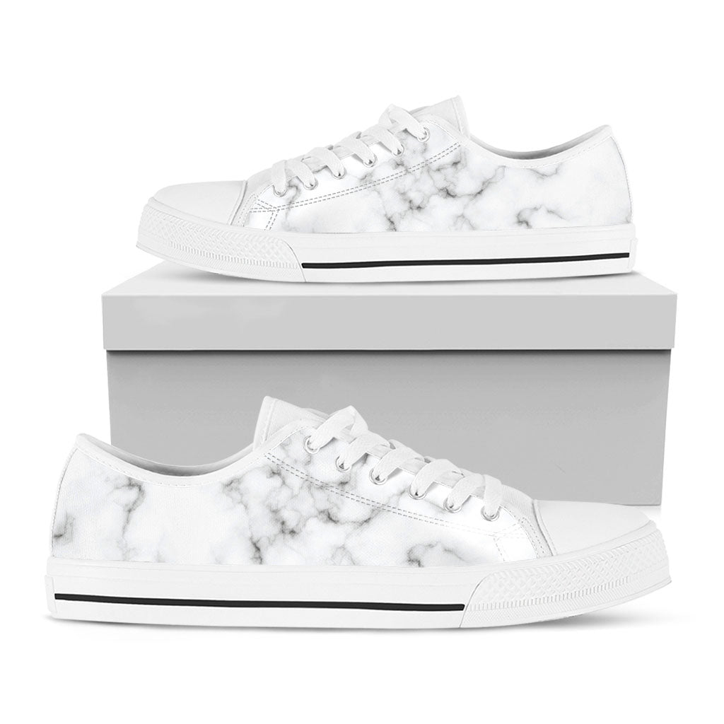 White Grey Smoke Marble Print White Low Top Sneakers