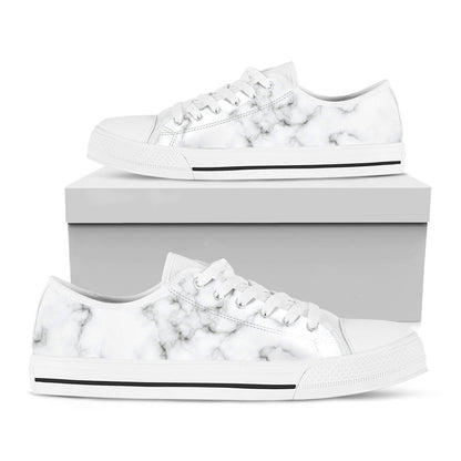White Grey Smoke Marble Print White Low Top Sneakers