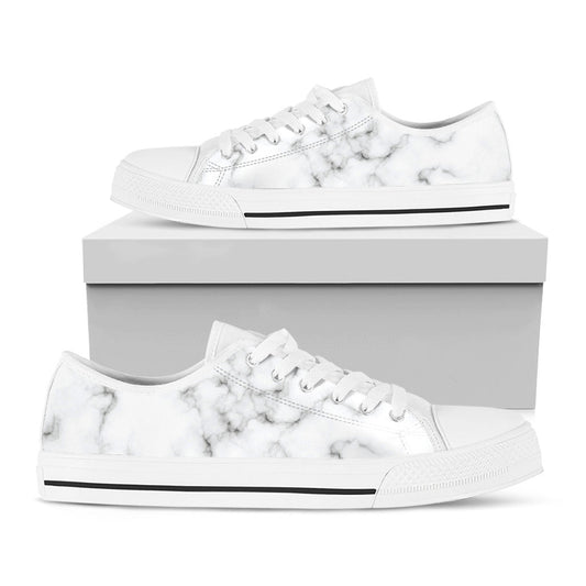 White Grey Smoke Marble Print White Low Top Sneakers