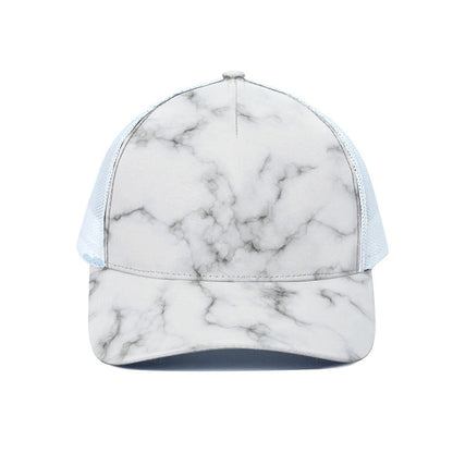 White Grey Smoke Marble Print White Mesh Trucker Cap