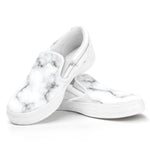 White Grey Smoke Marble Print White Slip On Sneakers